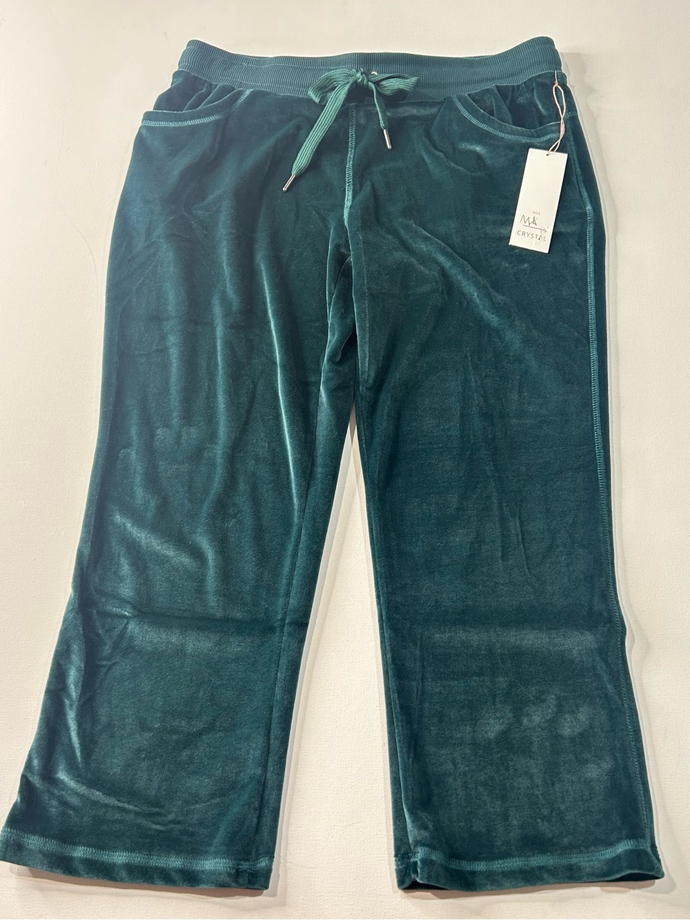 NWT LuLaRoe Medium Crystal Teal Velvet Cropped Pull-On Pants